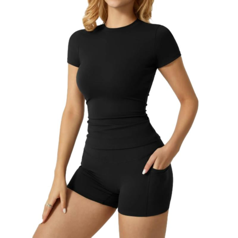 Elevate Your Fall Wardrobe with Our 2-Piece Women's Long Sleeve Crop Top and High Waist Biker Pants Tracksuit Set β Perfect for Gym Workouts and Stylish Outings!