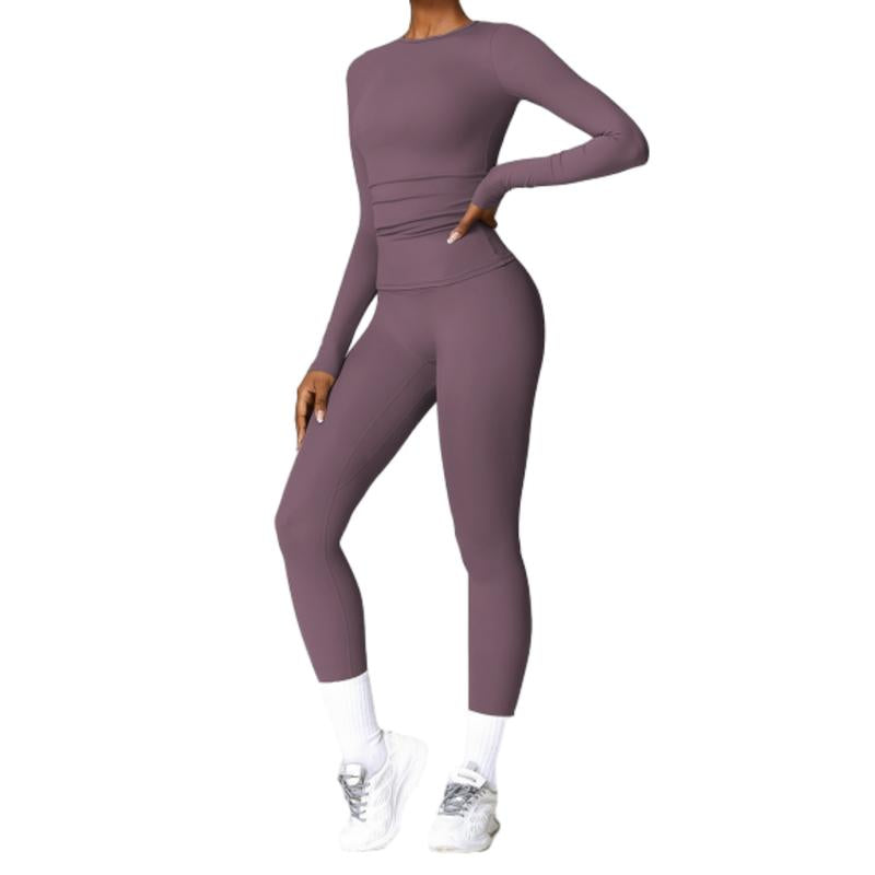 Elevate Your Fall Wardrobe with Our 2-Piece Women's Long Sleeve Crop Top and High Waist Biker Pants Tracksuit Set β Perfect for Gym Workouts and Stylish Outings!