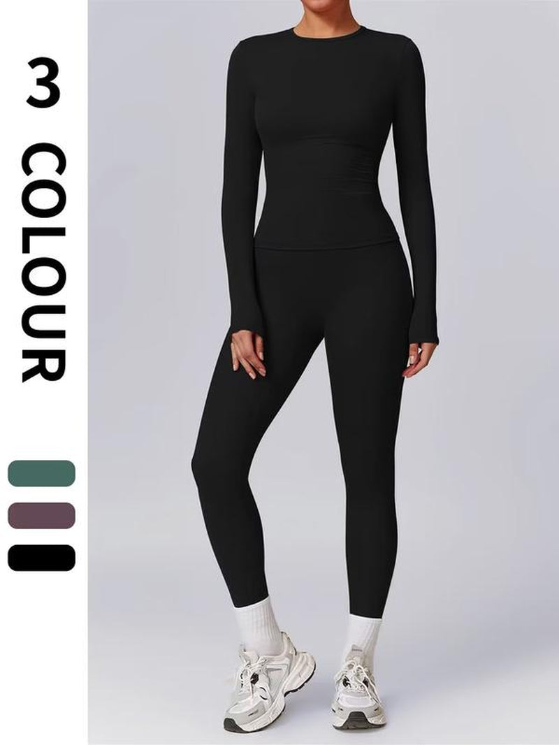 Elevate Your Fall Wardrobe with Our 2-Piece Women's Long Sleeve Crop Top and High Waist Biker Pants Tracksuit Set β Perfect for Gym Workouts and Stylish Outings!