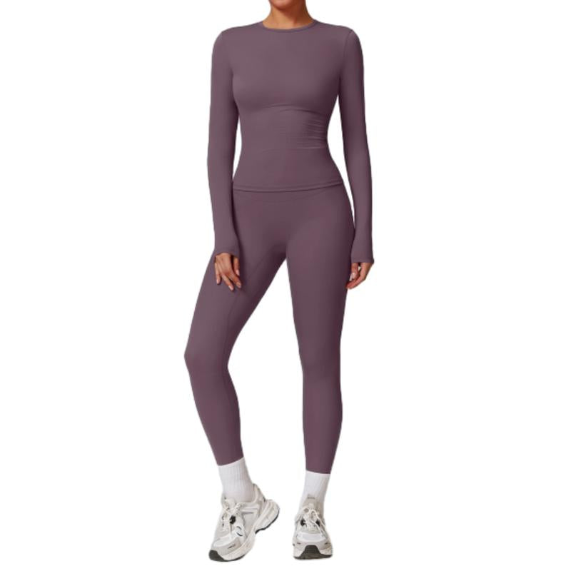 Elevate Your Fall Wardrobe with Our 2-Piece Women's Long Sleeve Crop Top and High Waist Biker Pants Tracksuit Set – Perfect for Gym Workouts and Stylish Outings!