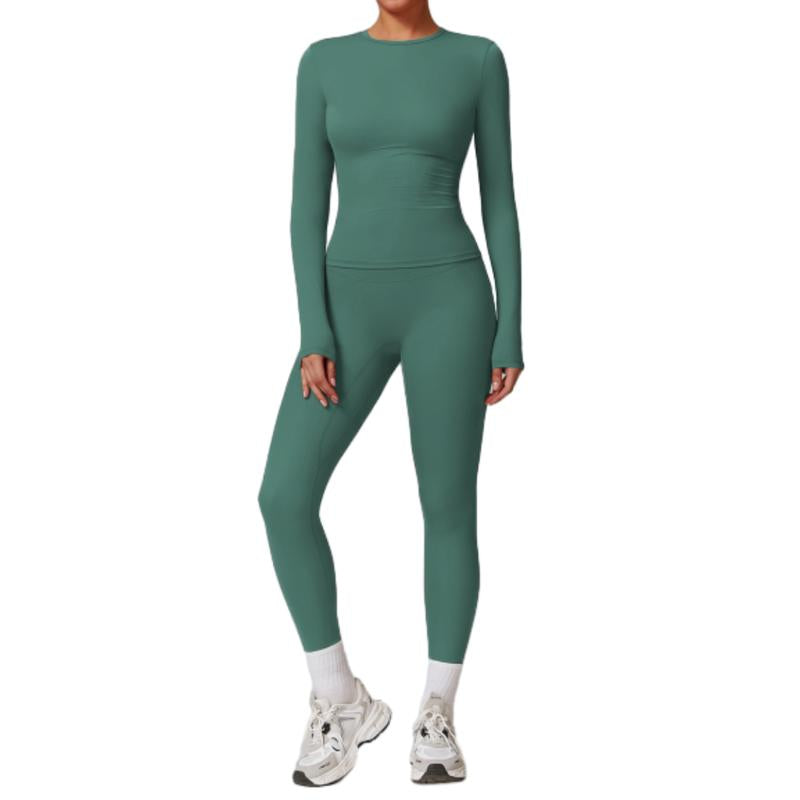 Elevate Your Fall Wardrobe with Our 2-Piece Women's Long Sleeve Crop Top and High Waist Biker Pants Tracksuit Set – Perfect for Gym Workouts and Stylish Outings!