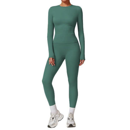 Elevate Your Fall Wardrobe with Our 2-Piece Women's Long Sleeve Crop Top and High Waist Biker Pants Tracksuit Set – Perfect for Gym Workouts and Stylish Outings!