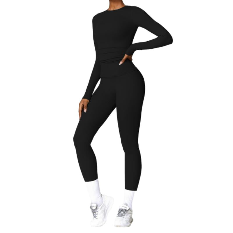 Elevate Your Fall Wardrobe with Our 2-Piece Women's Long Sleeve Crop Top and High Waist Biker Pants Tracksuit Set – Perfect for Gym Workouts and Stylish Outings!