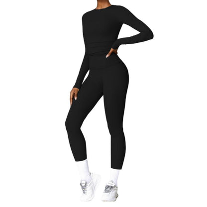 Elevate Your Fall Wardrobe with Our 2-Piece Women's Long Sleeve Crop Top and High Waist Biker Pants Tracksuit Set – Perfect for Gym Workouts and Stylish Outings!