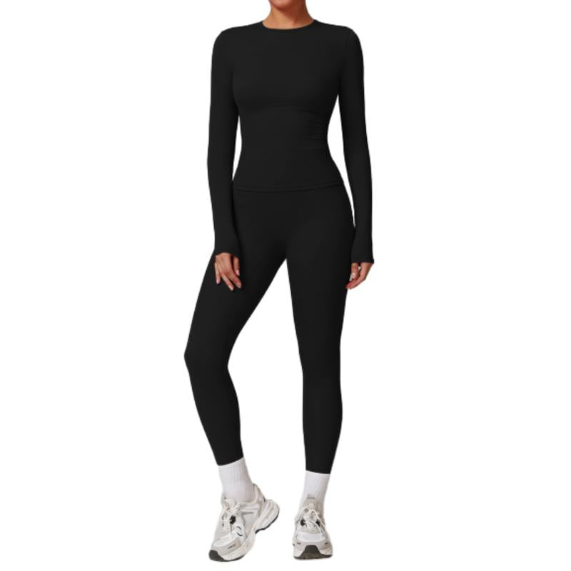Elevate Your Fall Wardrobe with Our 2-Piece Women's Long Sleeve Crop Top and High Waist Biker Pants Tracksuit Set – Perfect for Gym Workouts and Stylish Outings!