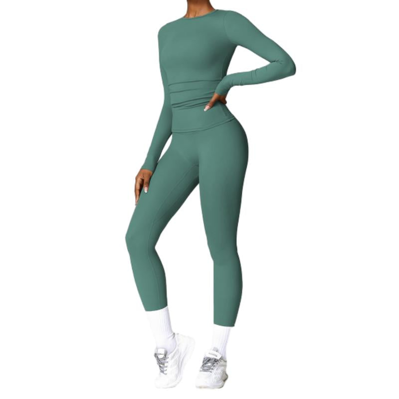 Elevate Your Fall Wardrobe with Our 2-Piece Women's Long Sleeve Crop Top and High Waist Biker Pants Tracksuit Set – Perfect for Gym Workouts and Stylish Outings!
